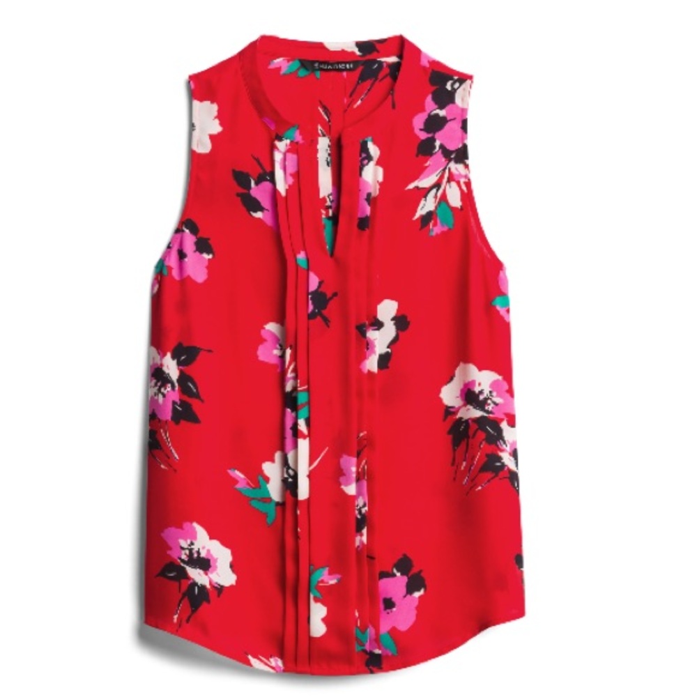 Red Flower Prints Sleeveless Blouse